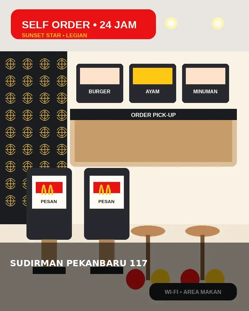 Visual area pemesanan dan tempat duduk McDonald's Sudirman Pekanbaru